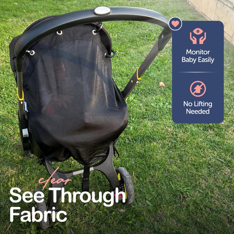 IntiMom Stroller Sun Shade - Universal UV Protection Cover for Strollers Sunshade with See Through, Clip-On Sun Blocker, Sun Shield for Baby, Breathable Adjustable Fit, Full Coverage, M Black - Image 4